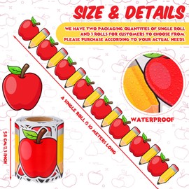 Weekgrat 1 Roll 32.8 ft Bulletin Board Border Back to School Decorations Non Stick Bulletin Border Roll for Classroom Chalkboard Wall Window Door Decor (Apple and Pencil)