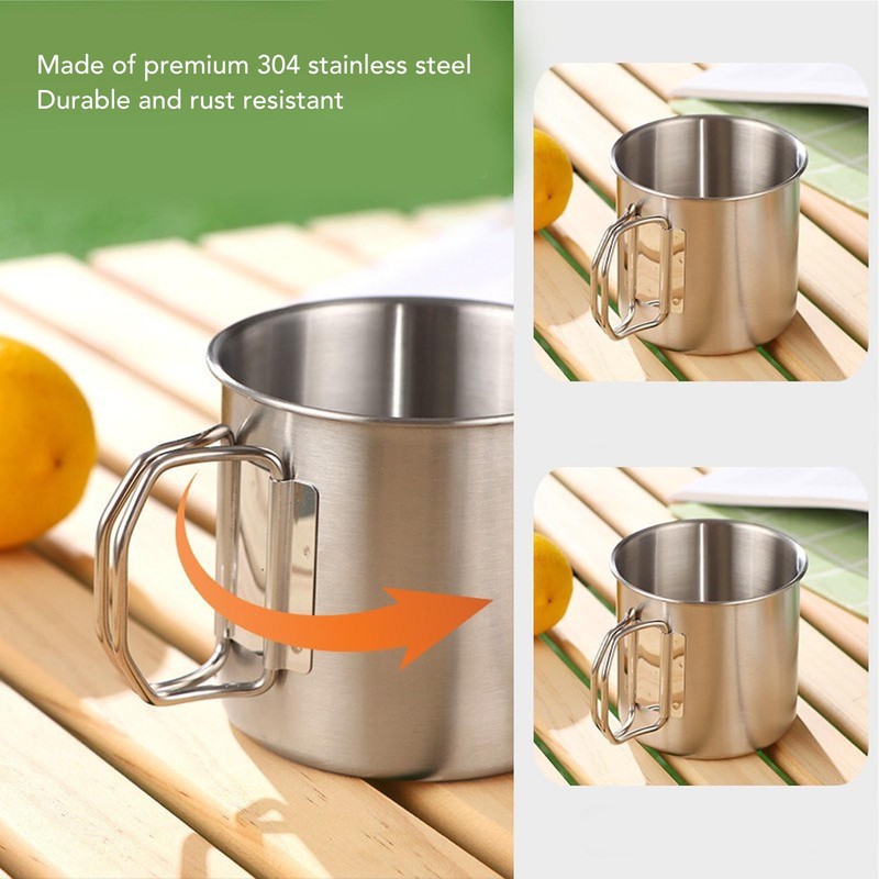 Outdoor Water Cup Foldable Handle Portable 304 Stainless Steel Mug