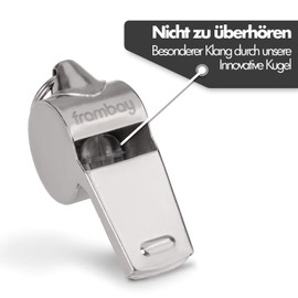 Frambay premium whistle - professional whistle with excellent sound - versatile whistle for children, teachers and referees - practical whistle with carry bag and collar, silver