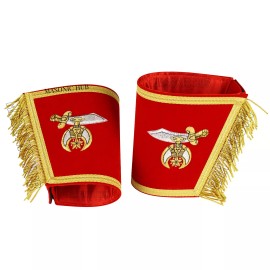 MASONIC SHRINER RED GAUNTLETS CUFFS SHRINERS BULLION HAND EMBROIDERED FRINGE SET