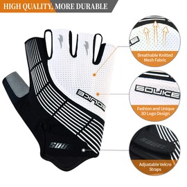 Souke Sports Cycling Gloves Half Finger Bicycle Gloves,Breathable Outdoor Bike Gloves For Men Women Fingerless Motorcycle Gloves Mountain Road Riding Gloves Anti-Slip,WHITE L
