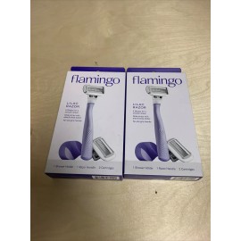 2x Flamingo Women's 5 Blade Shaving Razor(1 Handle/2 Cartridges + Shower Holder)