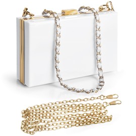 ANLINKSHINE Women Clear Purse Acrylic Clutch Bag, Evening Acrylic White Clutch Bag, Crossbody Evening Bag, Shoulder Handbag With Removable Gold & White Chain Strap, White