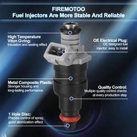 FIREMOTOO Fuel Injectors Pack of 4 1 Holes Compatible with Dodge Dakota 1996-2002 for Jeep Cherokee 1996-2000 Wrangler 1997-2002 TJ 1997-2002 2.5L L4