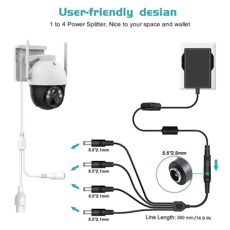 Security Camera Power Supply, 12V 2A Power Supply for 12Vdc
