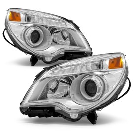 ADCARLIGHTS Headlights Compatible with Chewrolet Eouinox 2010 2011 2012 2013 2014 2015 Chevy Equinox LS/LT Clear Lens Chrome Housing Amber Reflector Headlamp Replacement with Projector
