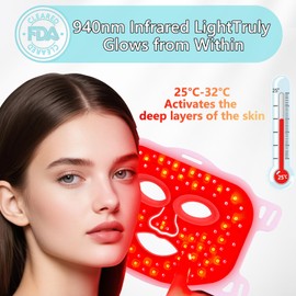 Coroever Red Light Therapy for Face,Heated LED Face Mask Light Therapy,25°C-32°C Heated Infrared Red Face Mask Light Therapy,Anti-Aging Infrared Mask