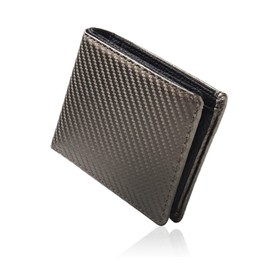 GROOVE GEAR ggs-1006 Men's Bifold Wallet, Carbon Leather, Holds Many Cards, silver grey/black, One size