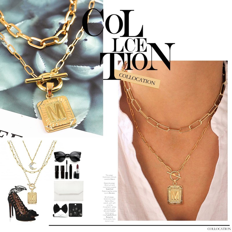 MJartoria Layered Initial Necklaces for Women Trendy, 14K Gold Plated