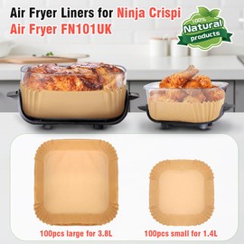 YQL 200PCS Air Fryer Liners Disposable for Ninja CRISPi Portable Airfryer, Square Airfryer Paper Liners for Ninja Crispi Glass Air Fryer FN101UK, 100PCS Large for 3.8L&100PCS Small for 1.4L Container