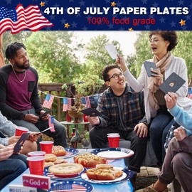 EPHYO 50pcs 4th of July Paper Plates Oval Patriotic American Flag Party Supplies Decorations Independence Day Fouth of July Heavy Duty Dinner Dessert Disposable Plates 10x12in