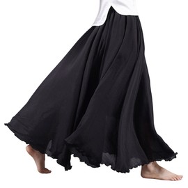 OCHENTA Women's Casual Cotton Long Maxi Skirt Flowy Boho for Summer Beach Goth Fairy Renaissance Weekend Skirts Black 95CM
