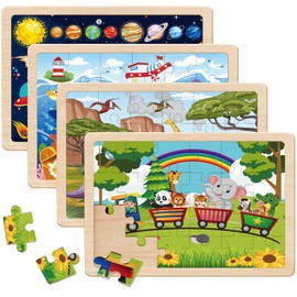 Puzzles for Kids Ages 4-6, 24 Piece Wooden Jigsaw Puzzles for Toddlers Ages 3-5, Preschool Educational Puzzles Boards for Boys and Girls Gifts 3 4 5 6 Years Old Toys
