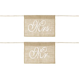 PartyDeco Chair Hanger Mr Mrs Banner Chair Decoration Inscriptions for Bride and Groom Jute White Printed Decoration Rustic Boho Wedding Decoration Bride and Groom