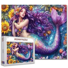 1000 Piece Jigsaw Puzzles for Adults,Beautiful Purple Mermaid Jigsaw Puzzles，Dreamlike Female Mermaid Scenery Puzzle，Challenging Family Activity for Game Nights，Mermaid Woman Puzzle Decor