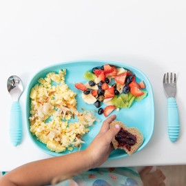 Bumkins Plato de agarre de silicona, placa de ventosa, placa dividida, placa para bebé pequeño, sin BPA, apto para microondas y lavaplatos, color rojo