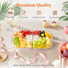 Lifewit Chilled Serving Tray with Lid, 15" Shrimp Cocktail Platter with with 2 Sauce & 4 Food Compartments, Divided Serving Bowl for Veggie, Taco, Fruit, Salad, Mimosa Bar Supplies in Party/Buffet