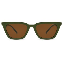 SOJOS Polarized Narrow Square Cateye Sunglasses for Women Retro Trendy Driving Glasses SJ2169 with Green Frame/Brown Lens