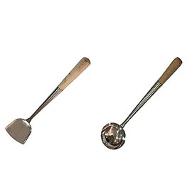 Commercial Grade Wok Shovel & Ladle Set, Wood Handle Sunrise Kitchen Supply #3 (16.75" L)