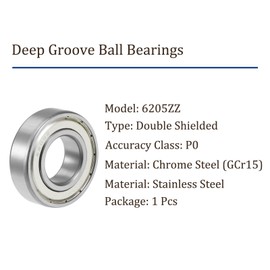 Kozelo 6205ZZ Ball Bearing - [25 x 52 x 15 mm] Chrome Steel Double Sealed Deep Groove Ball Bearing for Machine Applications Industrial Equipment Pack of 1
