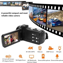Camcorder Video Camera 4K Ultra 56MP with Night Vision, 18X Digital Zoom Camcorder Recorder 3 Inch Rotation Touch Screen Vlogging Camera for YouTube with Remote Control