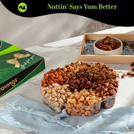 NUT CRAVINGS - Mothers Day Treats, Mixed Nuts Gift Basket in Green Gold Box (7 Assortments, 1 LB) Treats for Adults, Food Arrangement, Healthy Snack Care Package, Kosher