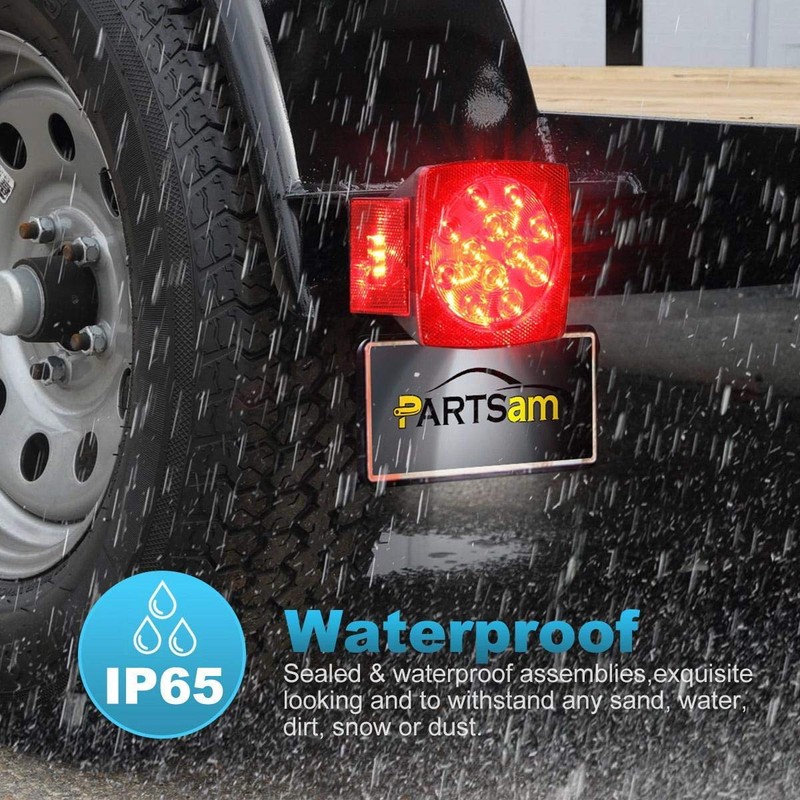 Partsam 12V Waterproof Square LED Trailer Tail Light Kit Clear