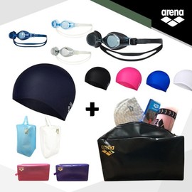 Arena swim bag, goggles, and swim cap set (3-piece set) / 아레나 수영 가방 수경 수모세트(3종 한 세트)