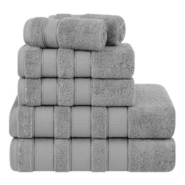 TRP 600 GSM Heavy Weight 100% Cotton Turkish Bath Towels Set of 6 Ultra Soft Plush Smooth Texture | All Seasons Pretty Light Grey Color Luxury Quick Dry Super Absorbent Hotel Spa Quality