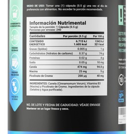 Picolinato de Cromo de 240 Cápsulas Con Canela y Niacina. Ingredientes naturales. Chromium Blend B Life.