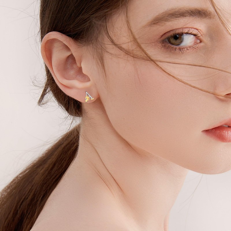 Sterling Silver Initial Alphabet Letter Script Name Earrings Sunflower Initial