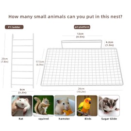 Rat cage Accessories, Anti-bite Breathable mesh Iron Platform with Ladder, Screw Fixed to Prevent Falling Off, Suitable for Sugar Gliders, Birds, Parrots (White)