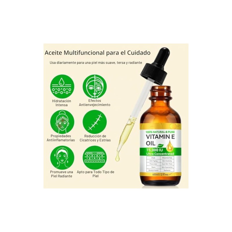 Aceite de Vitamina E Orgánico 75,000 UI – Hidratante Corporal