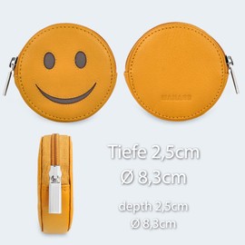 MANAGE Smiley Wallet with Key Ring - Includes Gift Box - Mini Wallet for Women and Children - Key Case Women's Leather Yellow, Smiling Smiley Yellow, coin purse