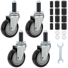 Finnhomy 4 Inch Prep Table Cater Wheels Set of 4 Heavy Duty Expanding Stem Casters Fit 7/8", 1", 1-1/2" and 1-5/8" Tube Leg for Stainless Steel Furniture Legs, Worktable, Commercial Kitchen Workbench