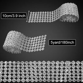 5 Yards/Roll 6 Rows Silver Plastic Diamond Mesh Crystal Rhinestone Wrap Roll Rhinestone Ribbon Decoration for DIY Craft Party Decorations Car Phone Applique