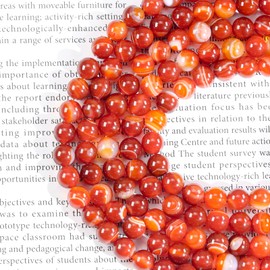 Natural Stone Red Striped Agate Beads Gemstone Beads for Jewellery Making, 8 mm Polished Round Smooth Crystals Gemstones Stone Beads for Bracelets Chains DIY Jewellery Crafts