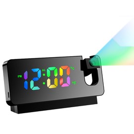 LUPATDY Projection Alarm Clock, Alarm Clock with Projection 180°, Digital Alarm Clock with Large LED Display, Analogue Alarm Clock without Ticking with Temperature Date, Digital Alarm Clock for