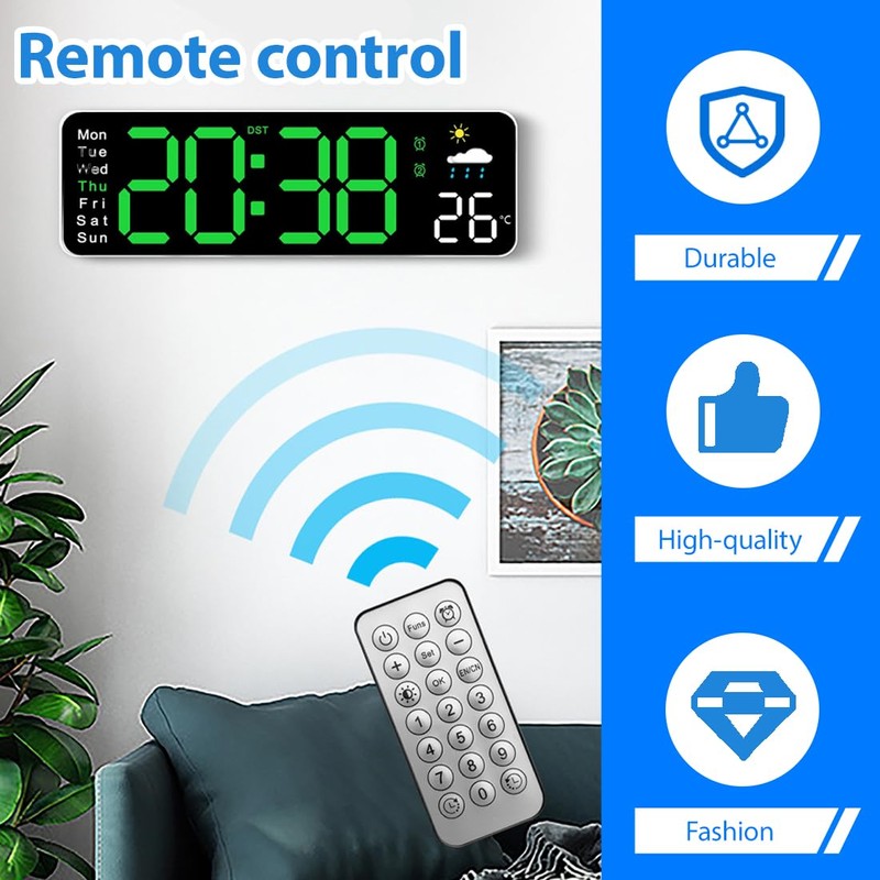 NHQZ Wall Clock Digital 12 Inch LED Wall Clock Large