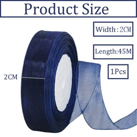 Sheer Dark Blue Organza Chiffon Ribbon 20mm for Gift Wrapping,45m Clear Chiffon Ribbon Navy Blue Hair Ribbon Birthday Gift Wrap Ribbon Christmas Ribbon Organza for Crafting,Making Wreath Bows,Wedding