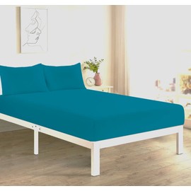 Fitted Bed Sheet With FREE MATCHING 2 X PILLOW CASES Poly Cotton Percale Easy Care Plain Dyed Bed Sheet Teal King