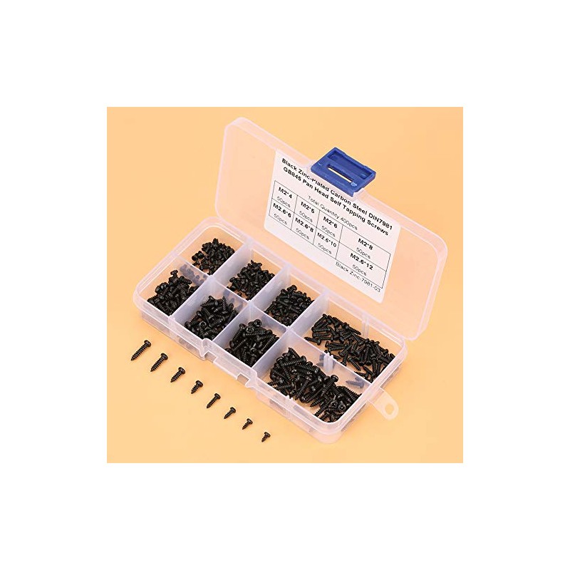 Surtido de Tornillos de Rosca, Tornillos Autorroscantes 400 Piezas Negro