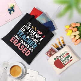 Tecanne Teacher Gifts for Women, Teacher Appreciation Gifts Canvas Tote Bag with Comestic Bag, Christmas Gifts for Teachers, Thank You Teacher Gift from Student