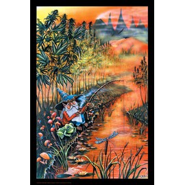 Laminated Gnome Fishin' by Mike Dubois Non-Flocked Blacklight Poster - 24.5" x 36.5"