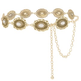 XZQTIVE Women Boho Chain Belts For Dresses Jeans Western Cowgirl Waist Links Belt Adjustable Metal Concho Belt