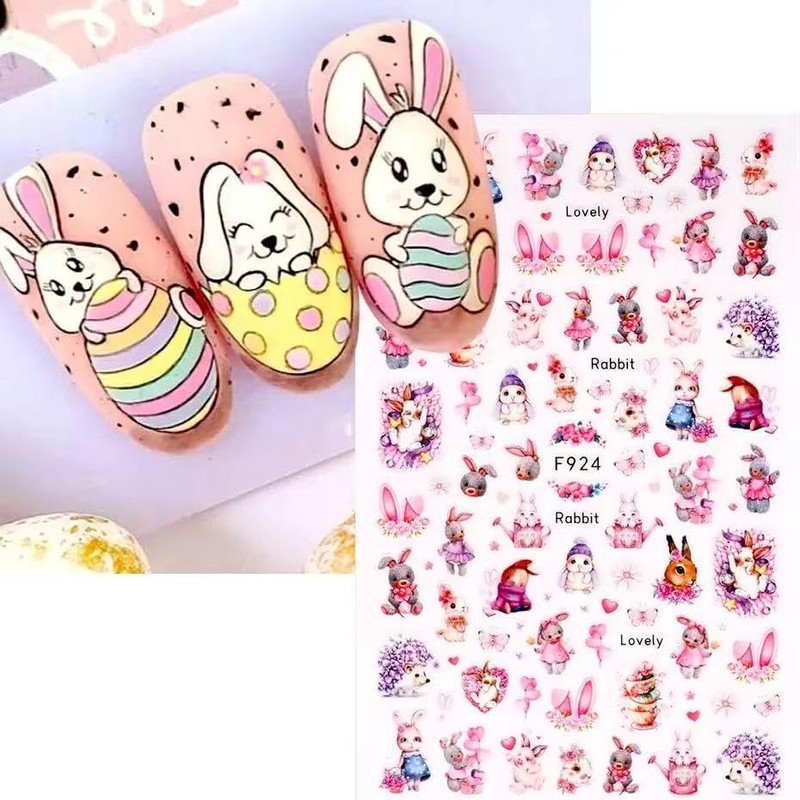 8 Sheets Easter Nail Art Stickers Cute Bunny Nail Stickers