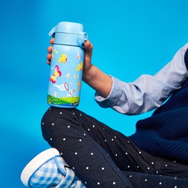 ION8 Insulated Steel Water Bottle, 320 ml/11 oz, Leak Proof, Easy to Open, Secure Lock, Dishwasher Safe, Carry Handle, Flip Cover, Metal Water Bottle, Raised Print, Stainless Steel, Butterfly Design