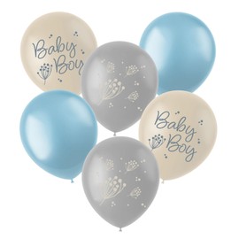 Folat 24987 Baby Shower Decoration, Baby Shower, Blue, White Latex Balloons, Blooming Baby Boy, 33 cm, Pack of 6