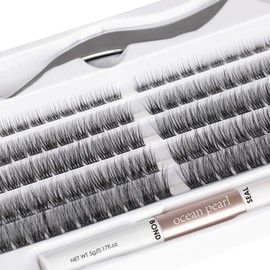 Ocean Pearl Cluster Lashes Kit 120PCS Lashes Individual Cluster 10-16mm DIY Lash Extension Kit Natural Eyelash Clusters Thin Band False Eyelashes Fluffy Lash Clusters Kit with Bond and Seal-DM23