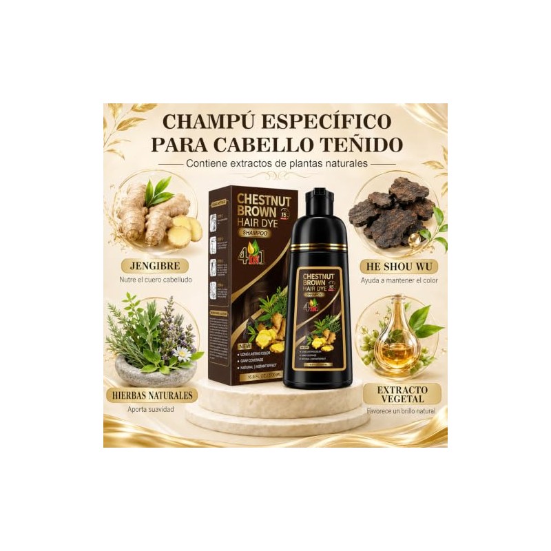 Hair Dye Shampoo 4 en 1 Fórmula Suave Ingredientes Naturales